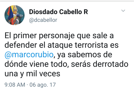 Туитът на Диосдадо Кабейо по повод коментарите на Марко Рубио