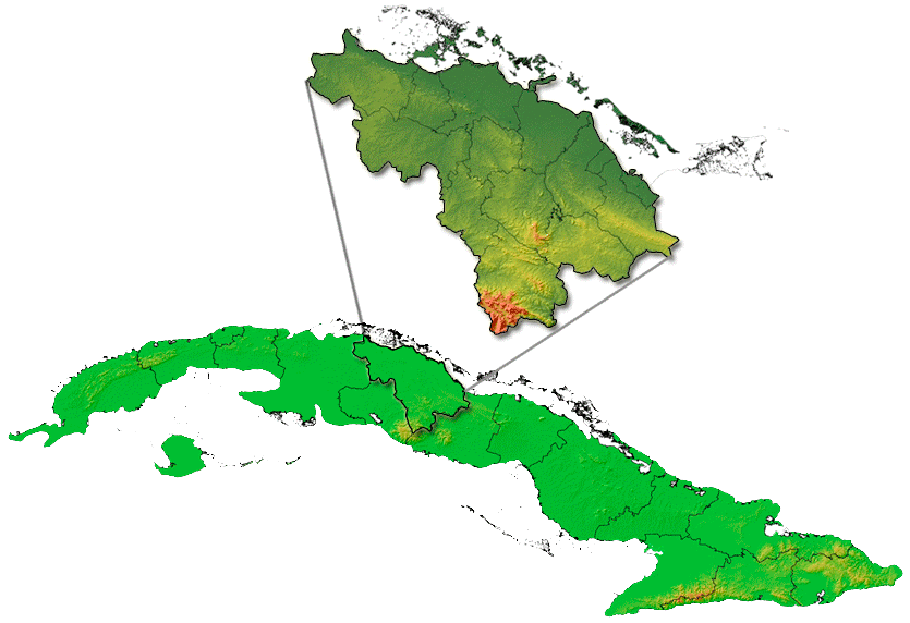 От общата карта на Куба е "извадена" и уголемена територията на провинция Виля Клара. По северното крайбрежие личат многобройните малки островчета. Най-големият край Виля Клара е кайо (остров) Санта Мария.