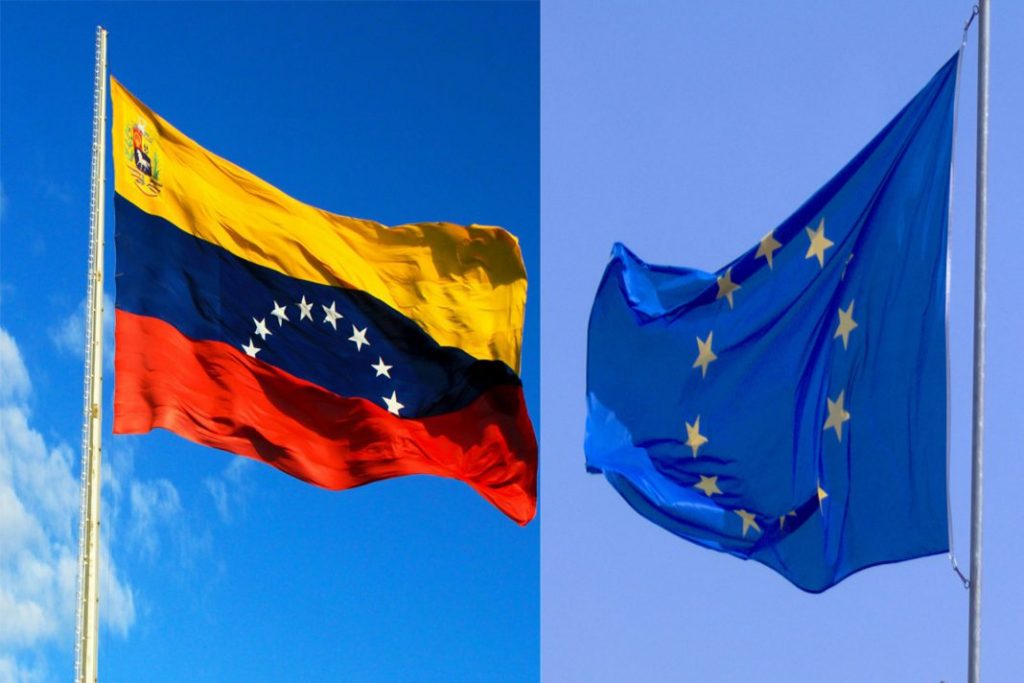 Флаговете на Венецуела и на Европейския съюз се веят днес от различни ветрове. Снимка: El Carabobeno