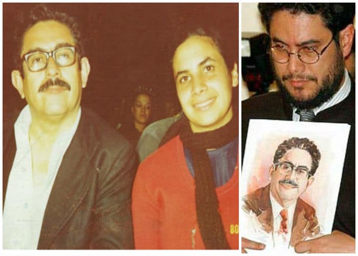 Мануел Сепеда и Йира Кастро през 70-те (вляво) и синът им Иван Сепеда с портрет на баща си скоро след убийството на Мануел Сепеда (вдясно). Снимки: личен архив