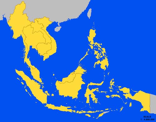 В жълто са страните членки на АСЕАН