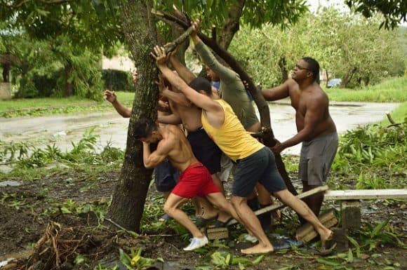 На много места още преди да дойдат специализираните екипи хората сами започнаха да вдигат и укрепват паднали дървета и да разчистват пътищата. Снимка: Cubadebahe