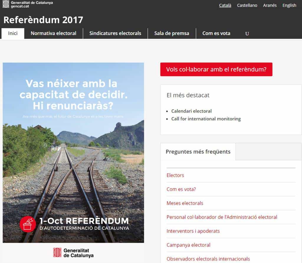 Така изглежда електронната страница за каталунския референдум