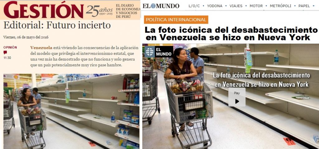 Ето съпоставката между уж "венесуелския" кадър вляво и оригинала му, за който "Ел Мундо" разкри, че е направен през 2011 г. в Ню Йорк. Източник: cazadebunkers