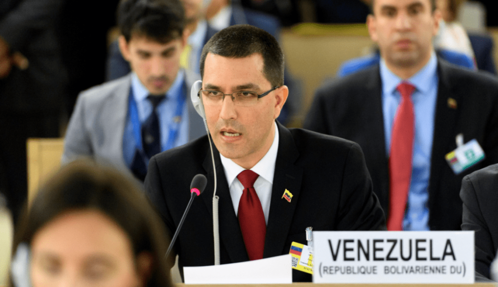 Венесуелският външен министър Хорхе Ареаса по време на изказването си на сесията на Съвета по правата на човека в Женева. Снимка: EFE