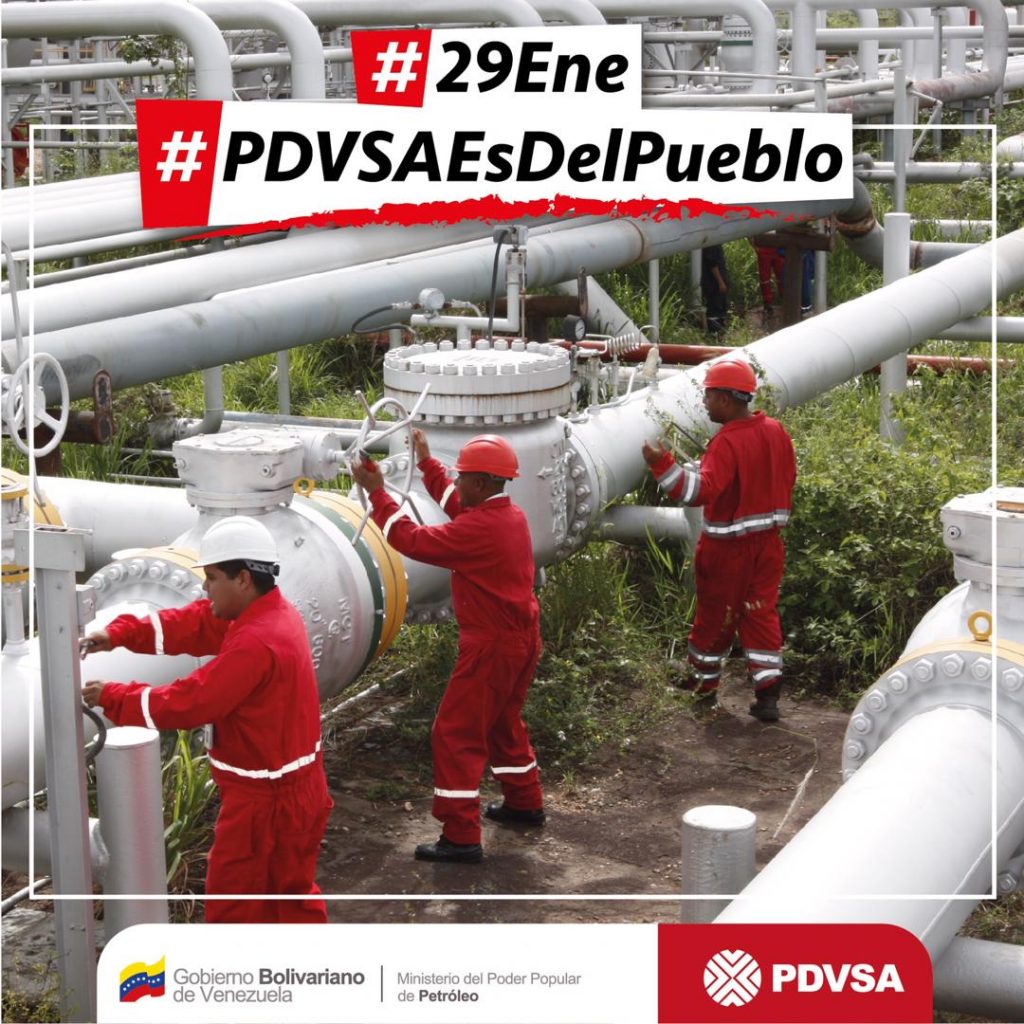 "29 януари–PDVSA е на народа". Снимка с такъв надпис пусна на своя профил в Туитър шефът на PDVSA и министър на петрола на Венесуела Мануел Кеведо.