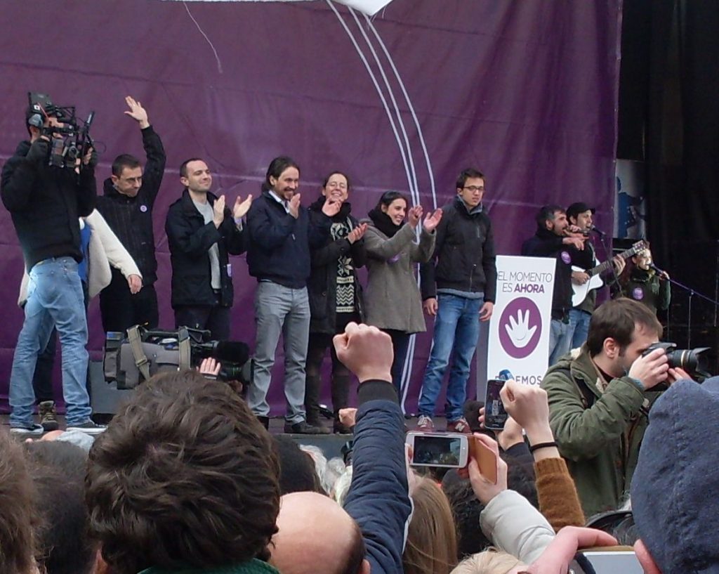 Ръководството на "Подемос" на сцената по време на митинга в Мадрид на 31 януари 2015 г. Снимка: Къдринка Къдринова