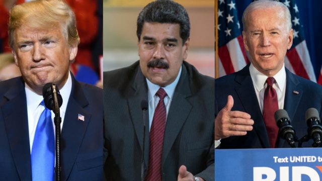 Николас Мадуро (в средата) няма шанс да дочака благосклонна политика от Вашингтон - агресивният курс на Доналд Тръмп (вляво) срещу Венесуела явно ще бъде продължен и от Джо Байдън. Снимка: falanx.com