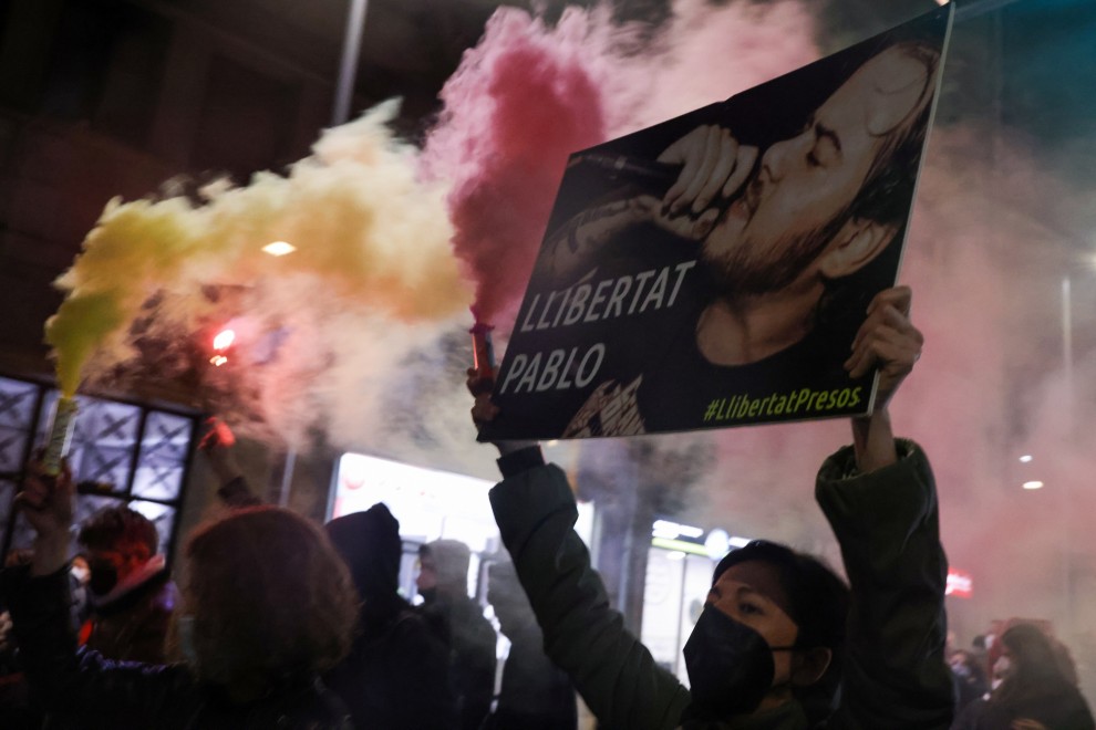 Момент от шествието в Барселона на 16 февруари в защита на Пабло Хасел. Снимка: publico.es