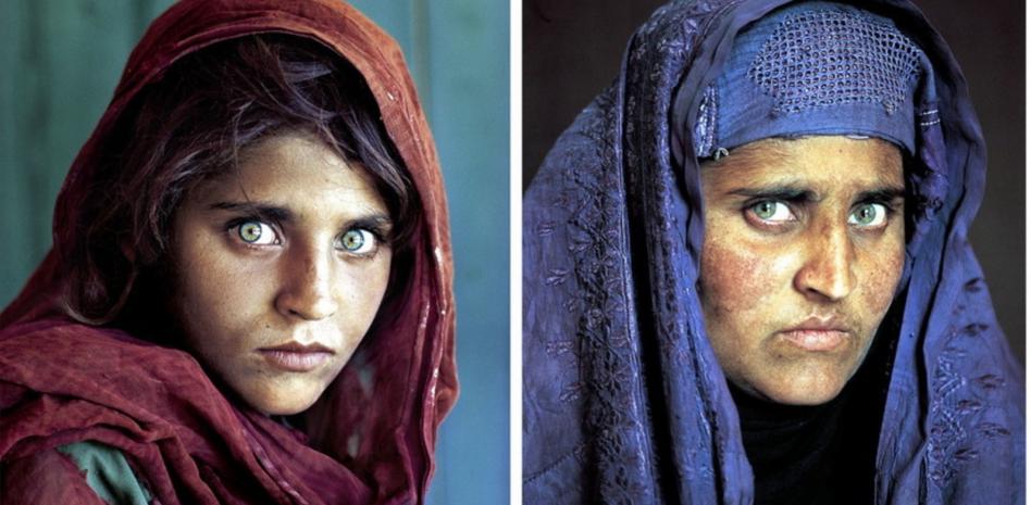 Две снимки на Шарбат Гула, направени с разлика от няколко десетилетия, от Стийв Маккъри