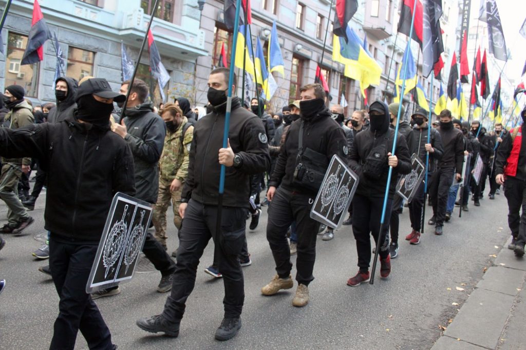 Националният корпус по време на марш на 14 октомври 2021 г. Снимка: Сергей Мовчан, politkrytyka.org