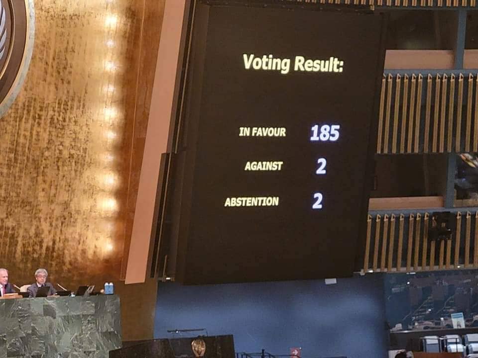 Резултатите от гласуването в Общото събрание на ООН относно резолюцията за отмяна на американската блокада срещу Куба. Снимка& granma.cu