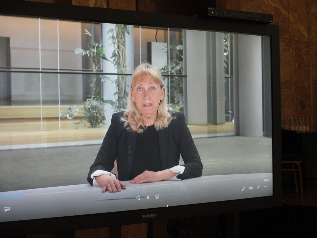 Кадър от видео-изказването на Елена Йончева по време на конференцията в Аулана на СУ на 4 май. Снимка: Къдринка Къдринова