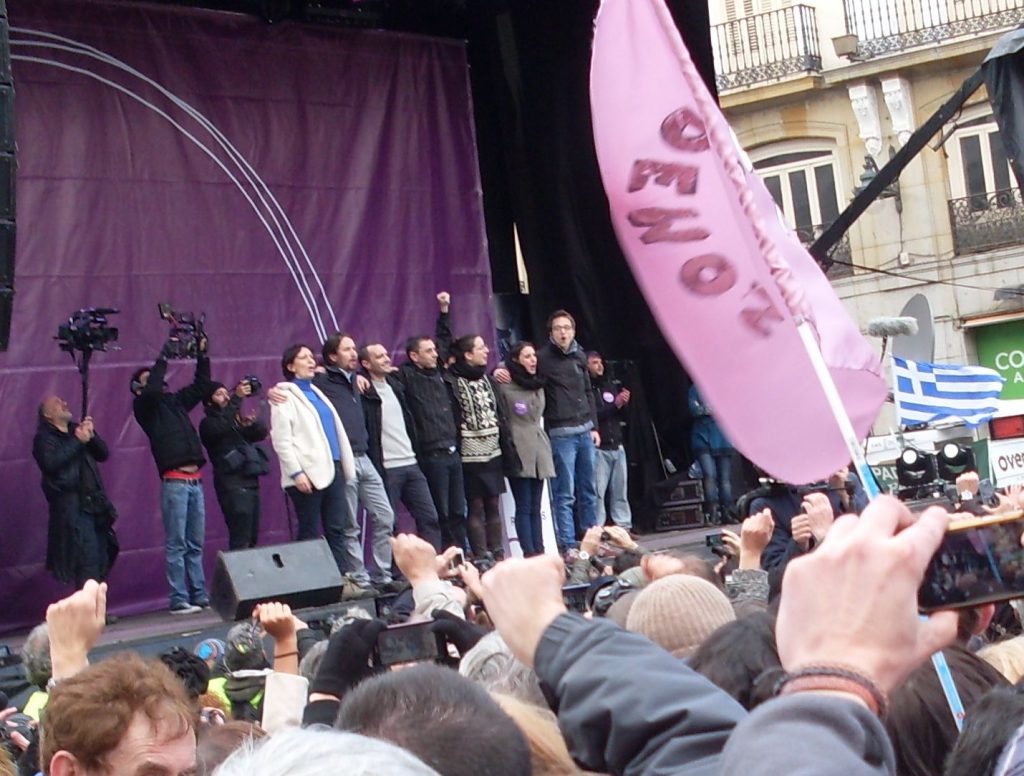 Минало невъзвратимо. Основателите на "Подемос" едва ли някога отново ще се съберат така. Кадърът е от състоялия се на 31 януари 2015 г. най-голям митинг на "Подемос" събрал в центъра на Мадрид близо един милион души. Снимка: Къдринка Къдринова