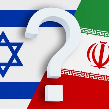 Relationship between the Israel and the Iran. Two flags of countries on background. 3D rendered illustration.