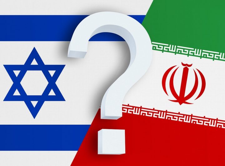 Relationship between the Israel and the Iran. Two flags of countries on background. 3D rendered illustration.